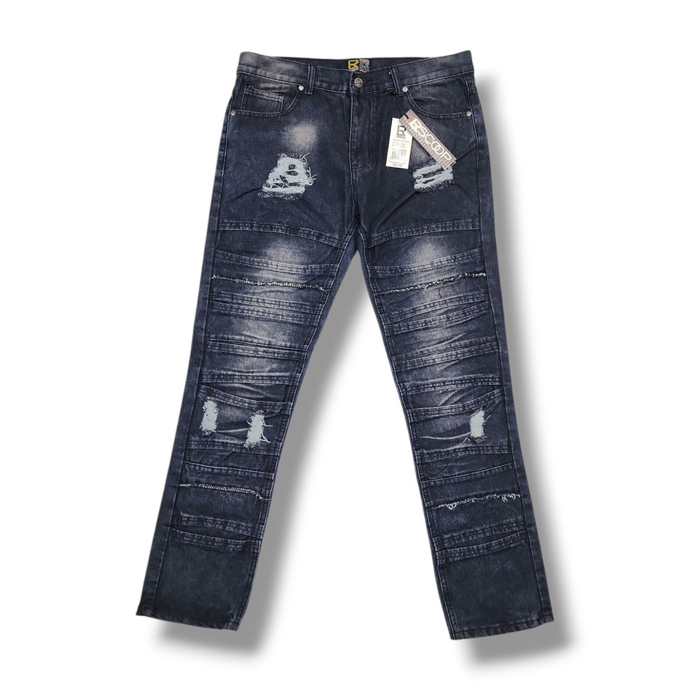 LR Scoop Black Denim Jeans Straight Leg Distressed‎ Pants 34 X 30